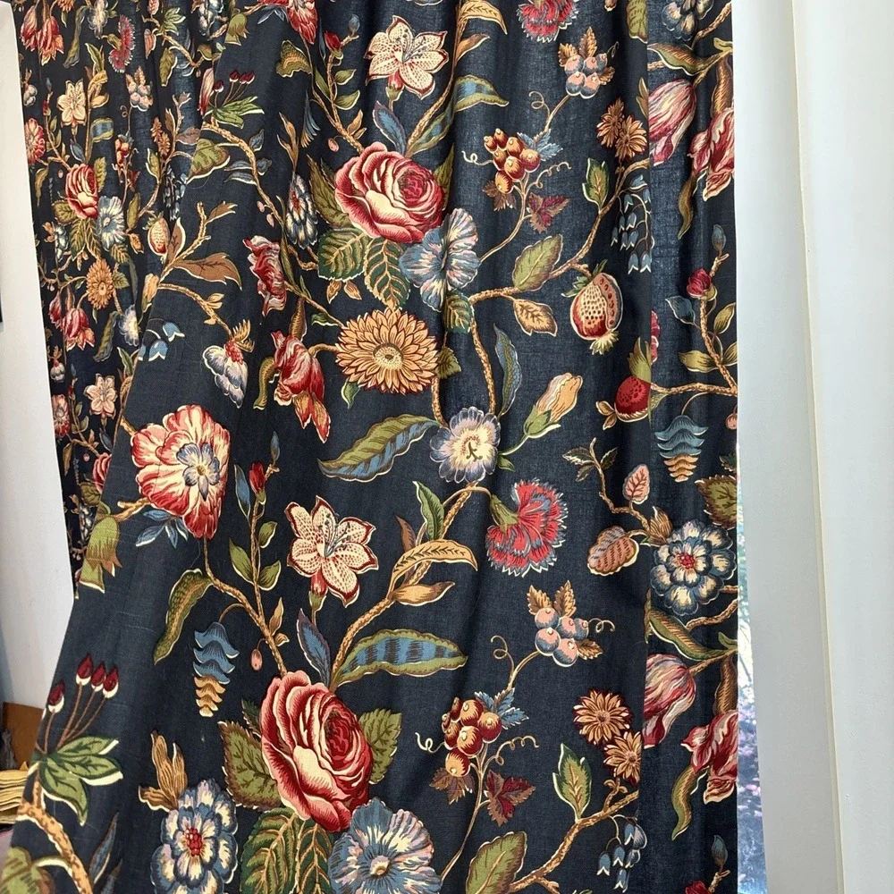 Custom Jay Yang Cotton Floral Fabric Curtain Panels (2) Modern Farmhouse 35x84